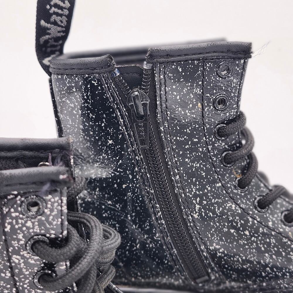 Dr. Martens Black Glitter Rubber Lace Up Girls 2 Emo Gothic S0065 - Picture 2 of 9